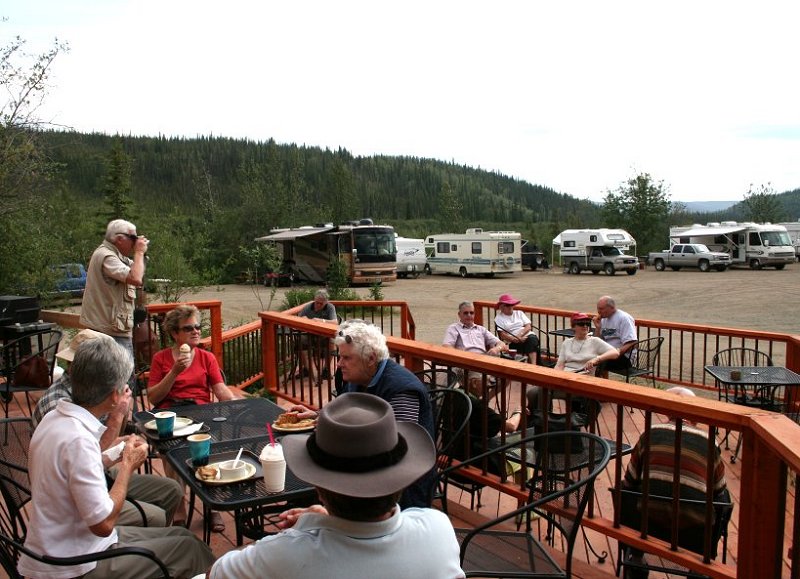 Enjoying the Outpost Deck at Chicken, Alaska