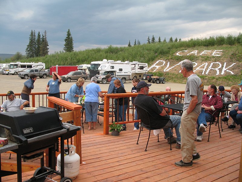 Enjoying the Outpost Deck at Chicken, Alaska