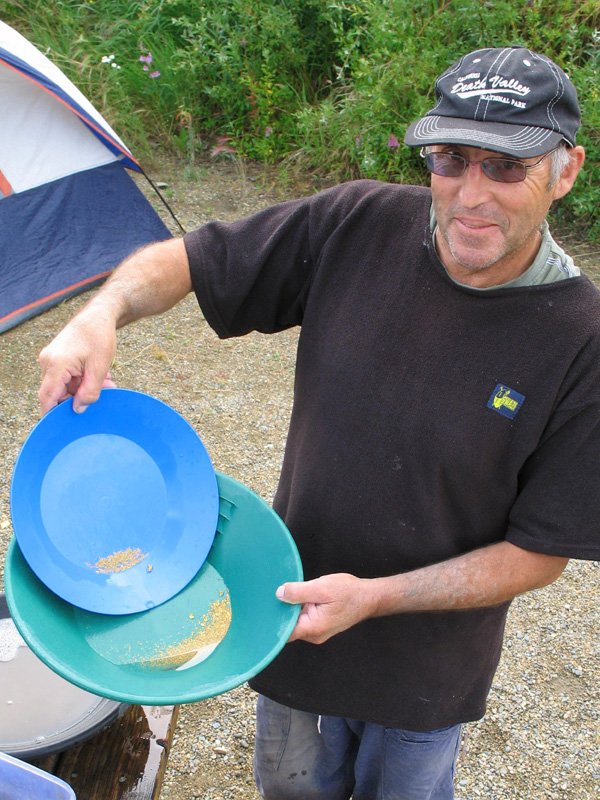 Gold in the pans at Chicken, Alaska!